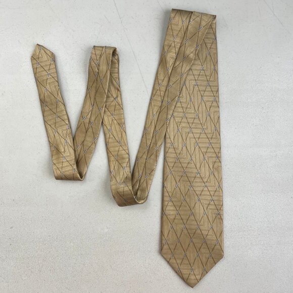 Vintage Gold Argyle Silk Tie 1990s Embossed Diamond Pattern Necktie - Picture 2 of 3